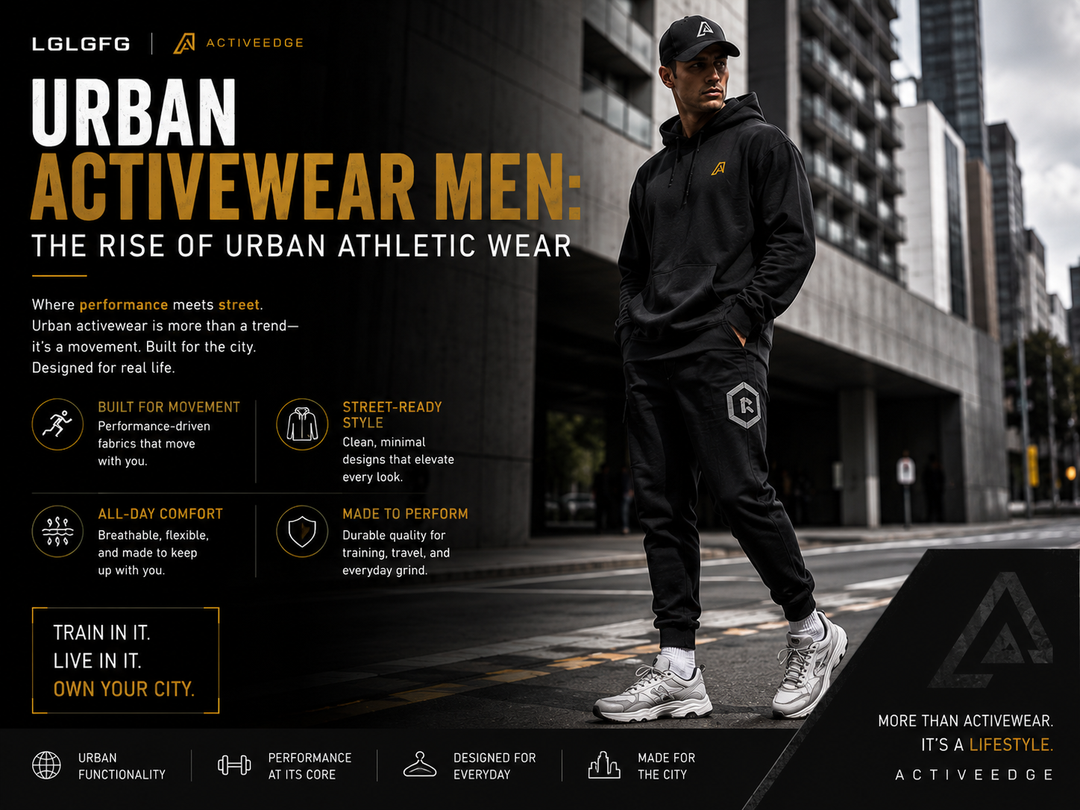 Urban activewear for men by LGLGFG featuring black performance streetwear designed for movement, city style and all-day comfort.