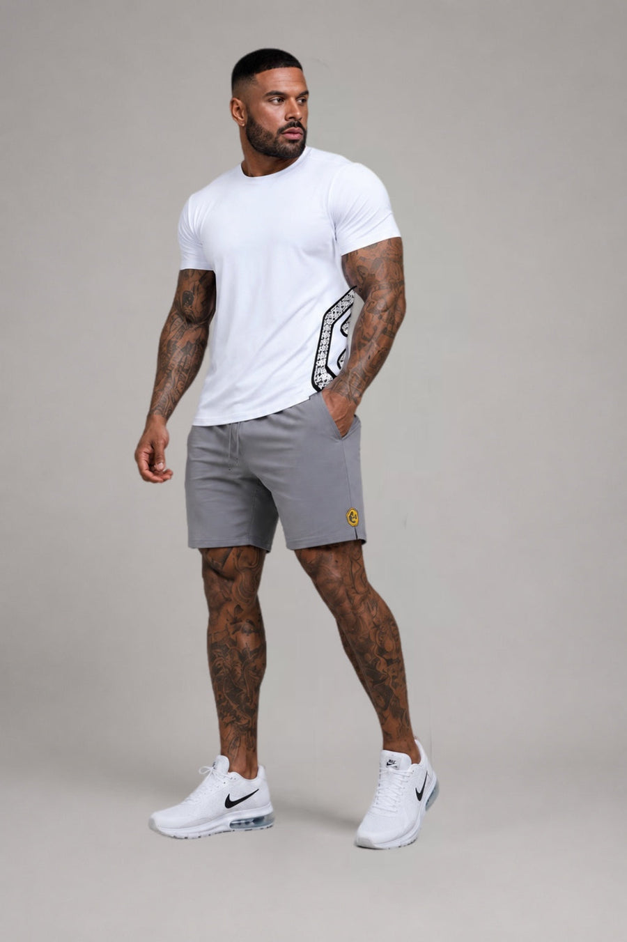 LGLGFG Aegis shorts front view - mens polyester spandex Urban Athletis Wear training shorts