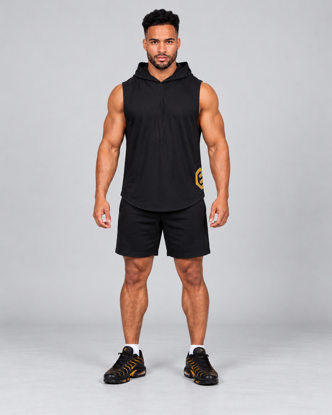 LGLGFG Volt Sleeveless Hoodie in Black, relaxed fit cotton. Urban Athletis Wear