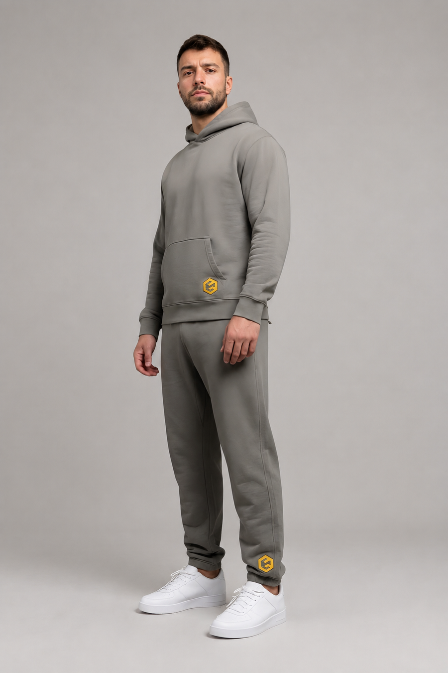 LGLGFG Axis tracksuit kit front view in faded bone - mens cotton polyester fleece Urban Athletis Wear tracksuit