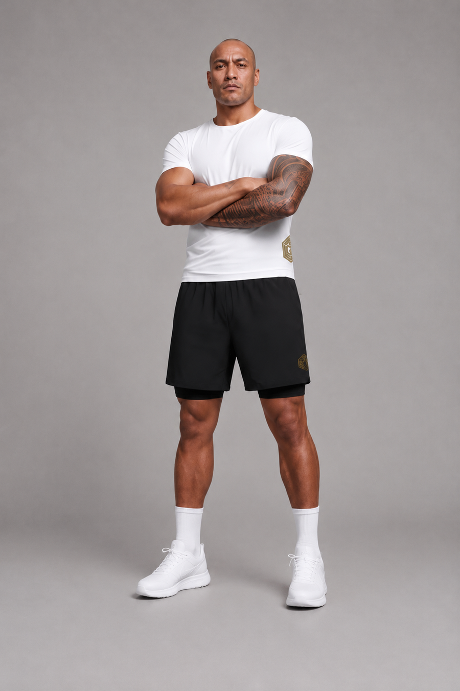 LGLGFG Carbine dual layer shorts front view - mens polyester elastane Urban Athletis Wear shorts