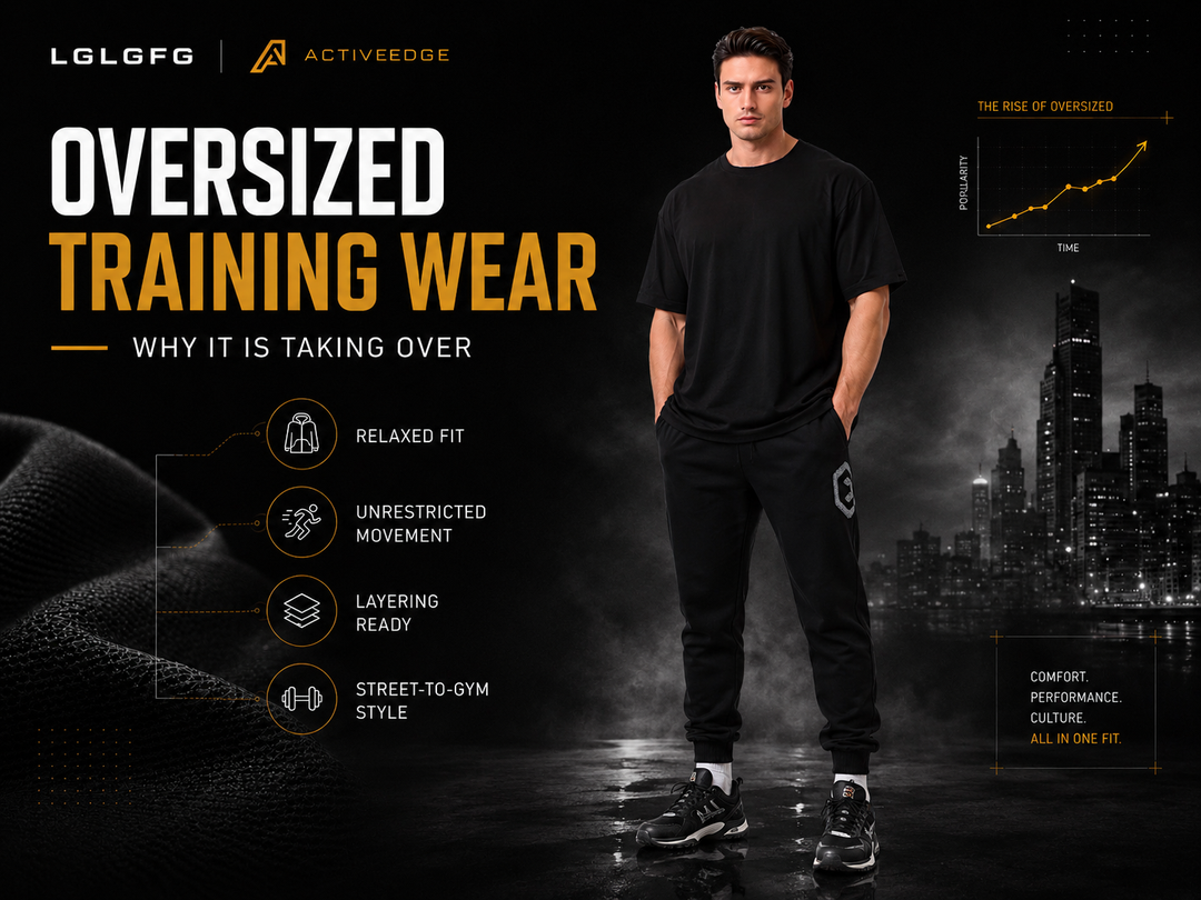 LGLGFG oversized training wear blog image featuring black men’s streetwear, relaxed fit apparel and performance-inspired urban style.