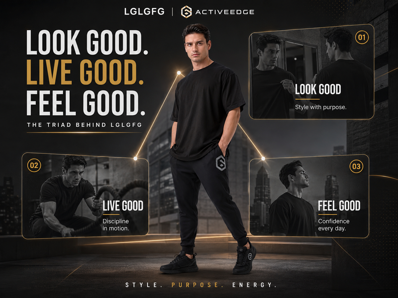 LGLGFG brand lifestyle blog image showing men’s activewear built around style, purpose, confidence, comfort and everyday performance.