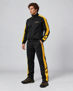LGLGFG Calibra black and gold tracksuit, model side view