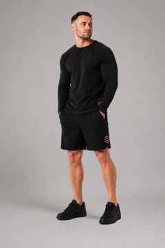 LGLGFG Resonance long sleeve tee front view in black - mens recycled polyester Urban Athletis Wear tee