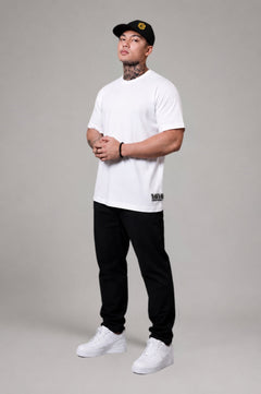 LGLGFG Catalyst T box cut front view in white - mens combed cotton Urban Athletis Wear tee