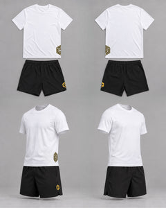 LGLGFG 2 Pac Kit, Axion T and Aegis Shorts flat lay. Urban Athletis Wear set