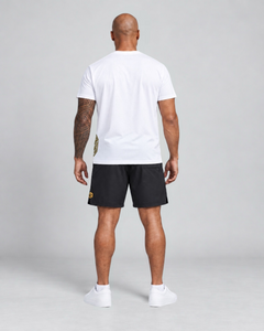 LGLGFG 2 Pac Kit, Axion T in White with Aegis Shorts in Black, worn by model full length