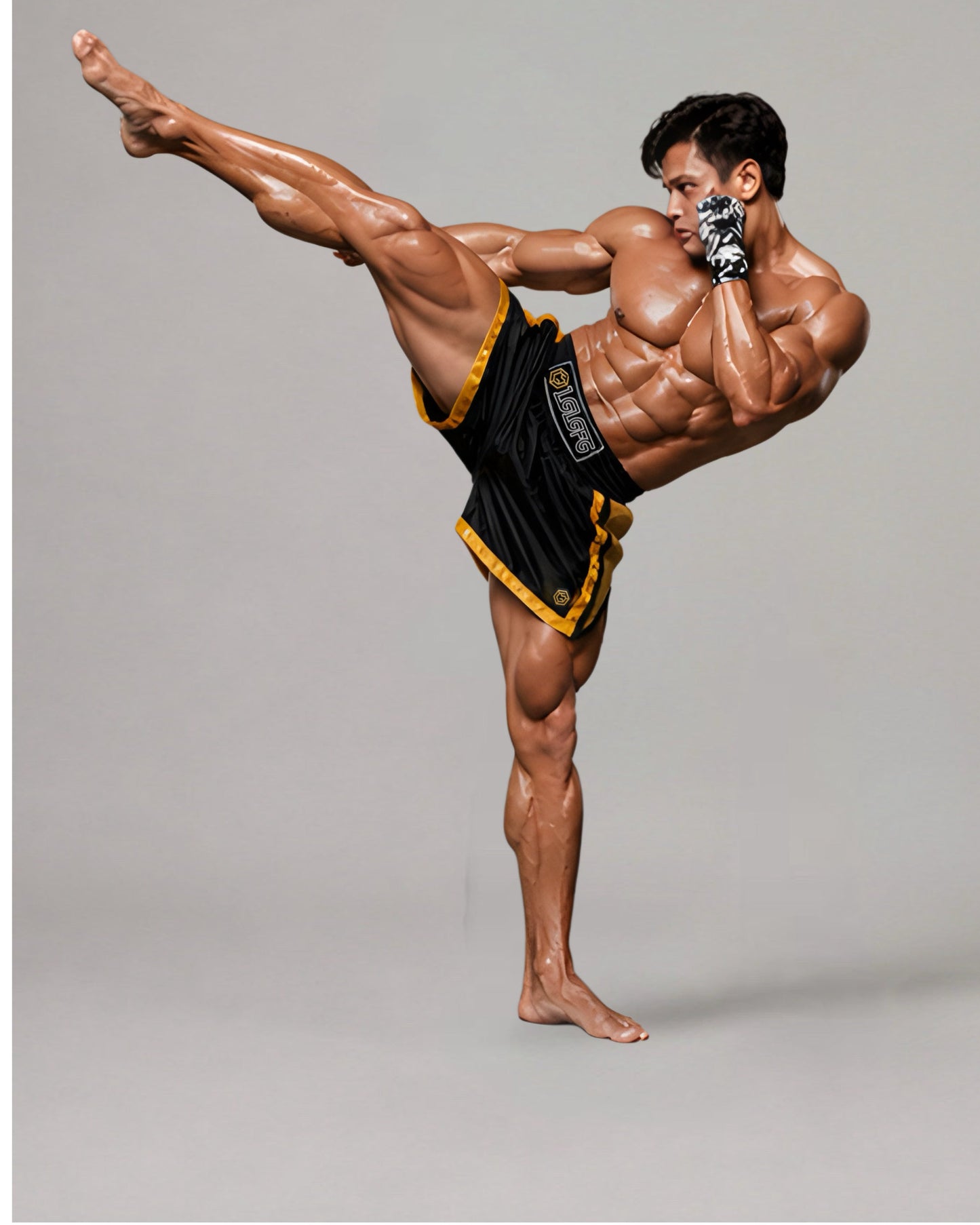 LGLGFG Calibra Muay Thai shorts back view - mens hybrid streetwear combat shorts