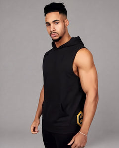 Drawcord hood detail on LGLGFG Volt sleeveless hoodie - mens premium apparel