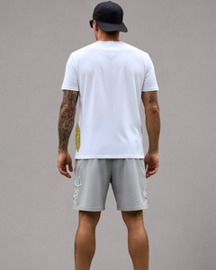 Recycled polyester fabric close-up on LGLGFG Nexus boardshorts - mens premium apparel