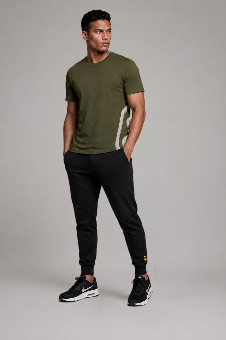 LGLGFG Prestige T relaxed fit front view in army green - mens carded cotton Urban Athletis Wear tee