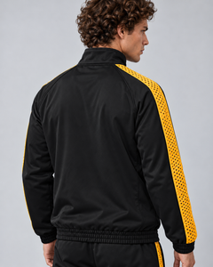 LGLGFG Calibra jacket, rear shoulder and gold sleeve stripe detail