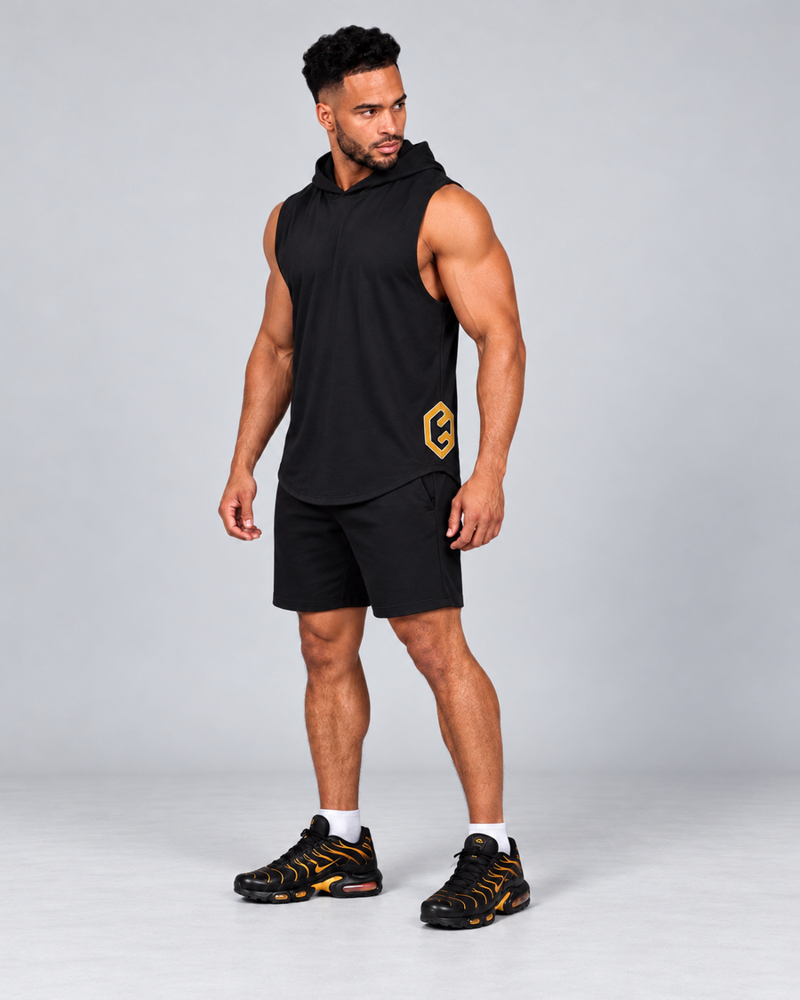 LGLGFG Volt Sleeveless Hoodie in Black, relaxed fit, view 2