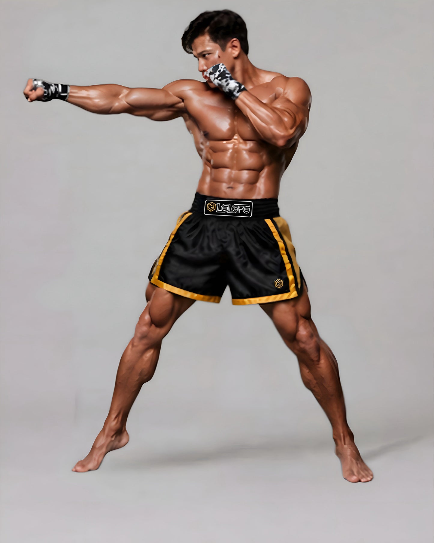 LGLGFG Calibra Muay Thai shorts styled - mens performance streetwear Australia