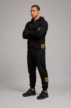 LGLGFG Stealth tracksuit kit front view in faded black - mens fleece Urban Athletis Wear tracksuit