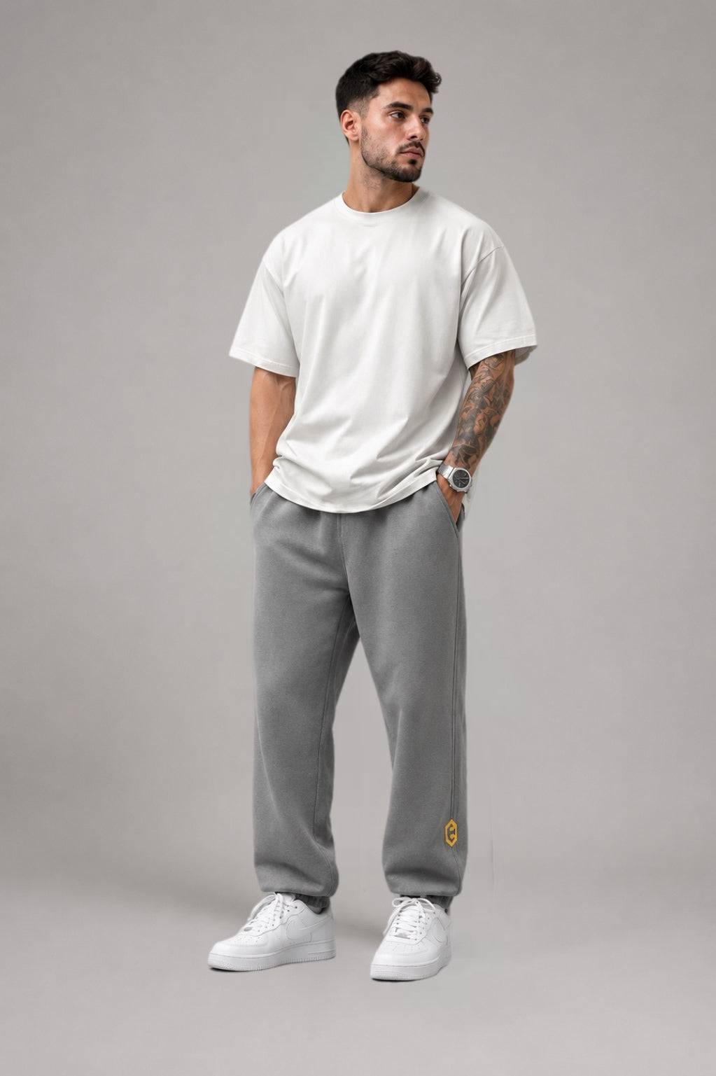 LGLGFG Canon trackpants front view in faded black - mens cotton polyester Urban Athletis Wear joggers