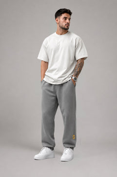 LGLGFG Canon trackpants front view in faded black - mens cotton polyester Urban Athletis Wear joggers