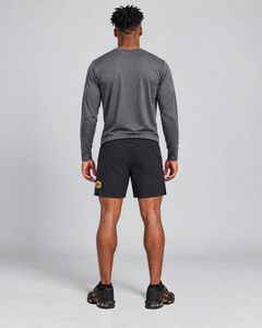 LGLGFG Aegis Shorts in Black worn by model, full length. Men's ActiveEdge shorts