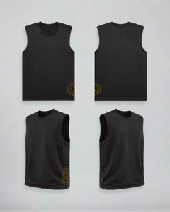 LGLGFG Arc Tank in Black, flat lay product shot. Men's ActiveEdge tank