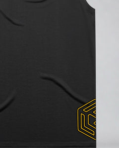 LGLGFG Arc Tank in Black laid flat, fabric and construction detail