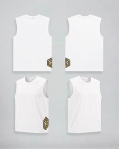 LGLGFG Arc Tank in White, flat lay product shot. Urban Athletis Wear