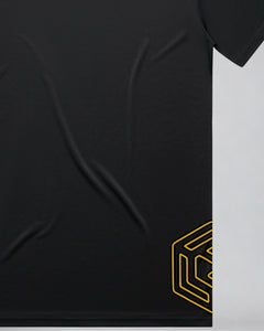 LGLGFG Axion T in Black laid flat, fabric and construction detail