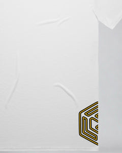 LGLGFG Axion T in White laid flat, fabric and construction detail