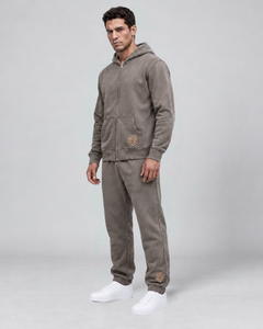 LGLGFG Axis Tracksuit in Faded Grey worn by model, full length second angle