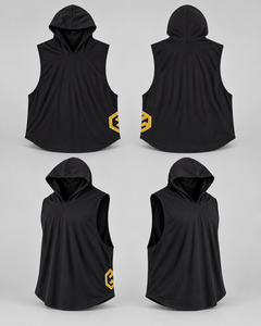 LGLGFG Volt Sleeveless Hoodie in Black, relaxed fit. Men's sleeveless hoodie