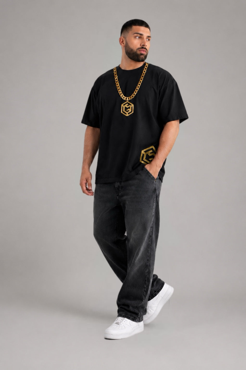 LGLGFG Baller T box cut front view - mens 100% combed cotton Urban Athletis Wear tee