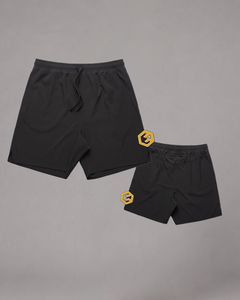 Polyester spandex fabric close-up on LGLGFG Aegis shorts - mens hybrid streetwear