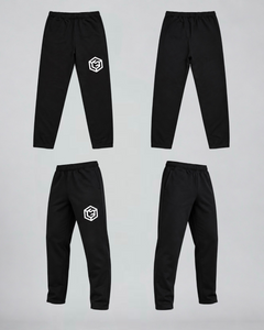 LGLGFG Canon Joggers in Black, flat lay product shot. Urban Athletis Wear