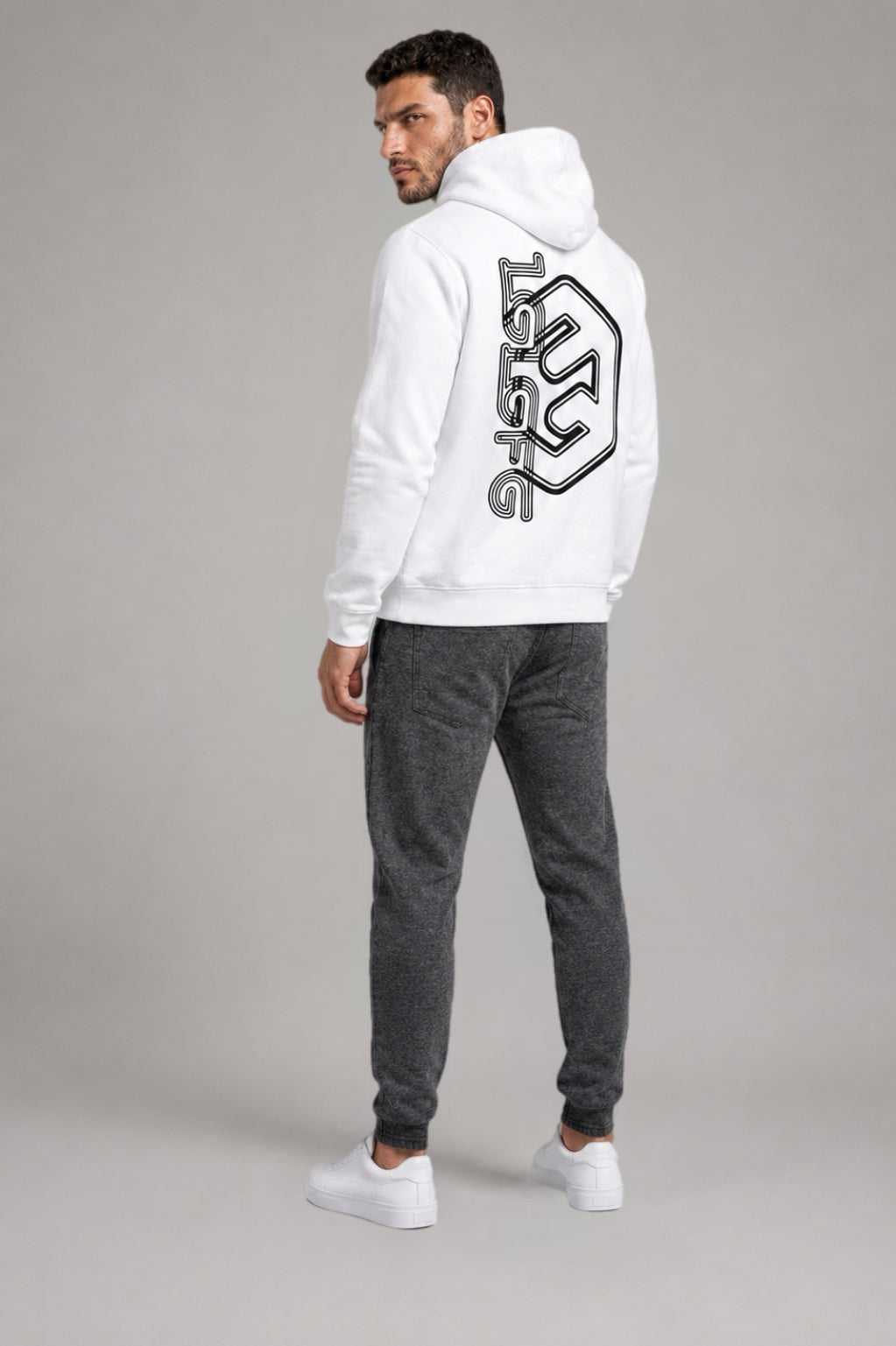 LGLGFG Legacy pullover hoodie front view in white - mens cotton polyester fleece Urban Athletis Wear hoodie