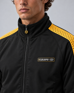 LGLGFG Calibra jacket, front collar and chest logo detail
