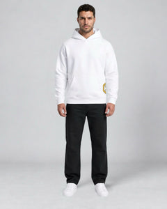 LGLGFG Static pullover hoodie in white, model front view