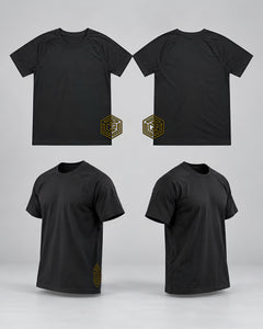 LGLGFG Hybrid T in Black, flat lay product shot. Urban Athletis Wear