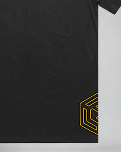 LGLGFG Hybrid T in Black laid flat, fabric and construction detail