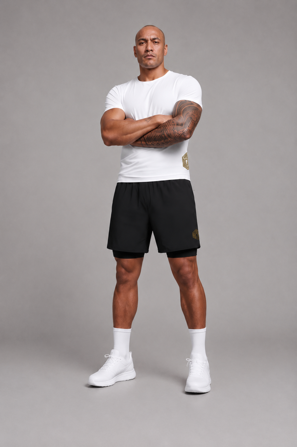 LGLGFG Carbine dual layer shorts front view - mens polyester elastane Urban Athletis Wear shorts
