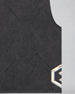 LGLGFG Keystone Sleeveless Tank in Black Stone laid flat, second detail view