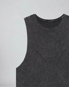 LGLGFG Keystone Sleeveless Tank in Black Stone laid flat, third detail view