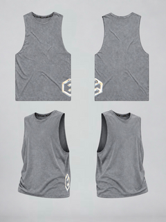 LGLGFG Keystone Sleeveless Tank in Ash Stone, flat lay product shot. Urban Athletis Wear