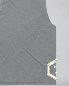 LGLGFG Keystone Sleeveless Tank in Ash Stone laid flat, fabric and construction detail