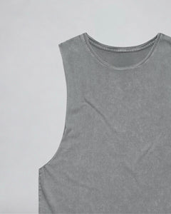 LGLGFG Keystone Sleeveless Tank in Ash Stone laid flat, third detail view