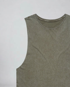 LGLGFG Keystone Sleeveless Tank in Moss Stone laid flat, third detail view