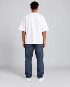 LGLGFG Legacy T in White worn by model, full length fourth angle