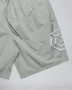 LGLGFG Nexus Board Shorts in Light Grey laid flat, third detail view