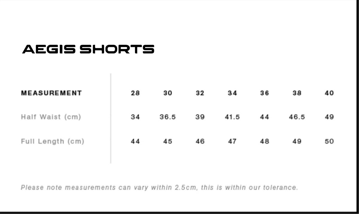 Aegis Shorts Size Guide