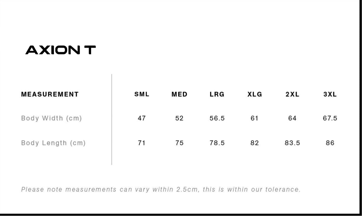 Axion T Size Guide