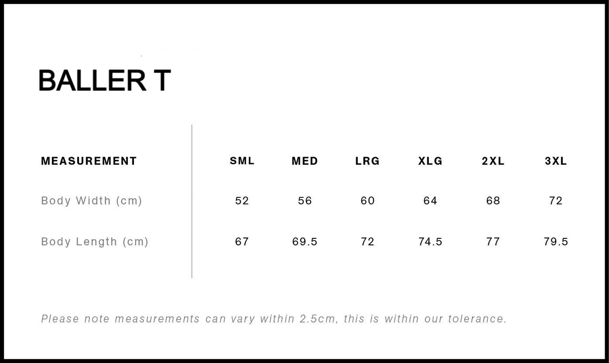Baller T Size Guide